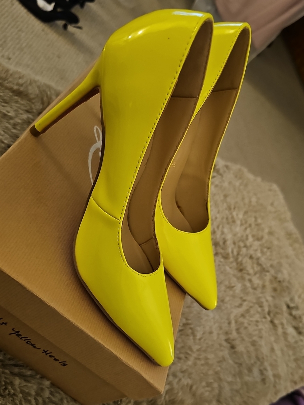 Yellow Patent Pointed-Toe High Heels - Women Shoes